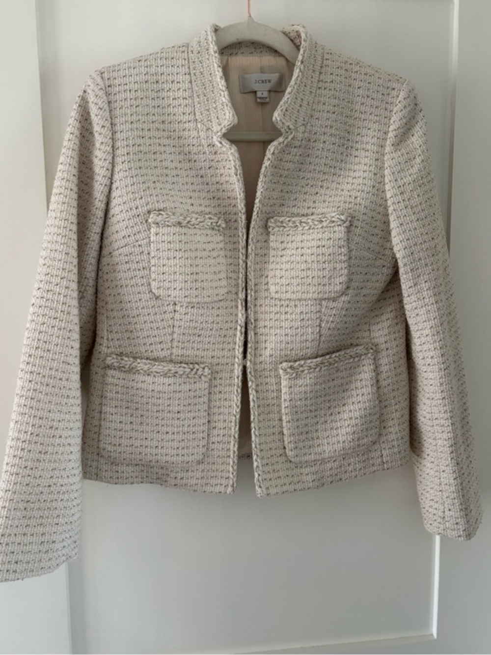 J. Crew Metallic Cream Tweed Lady Jacket  Blazer textured elegant neutral sz 2